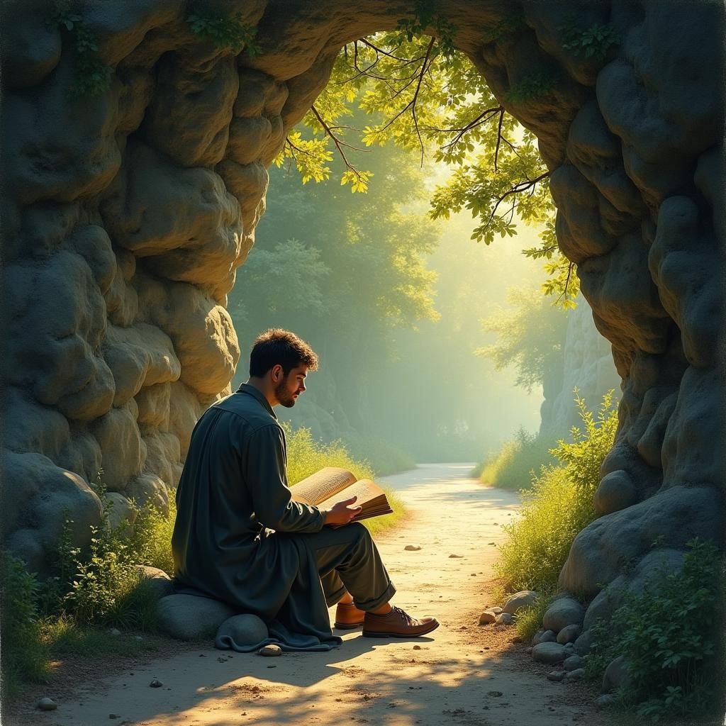 Idyllic Dawn: Man Reading in Impressionistic Meadow