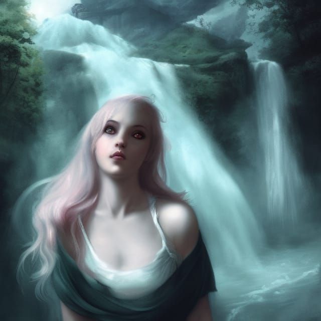 Dramatic Bridge Scene with Waterfall, Vintage Style