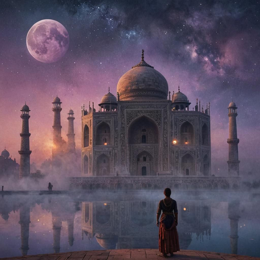 Disney Taj Mahal in Fiery Sky, Digital Matte Painting
