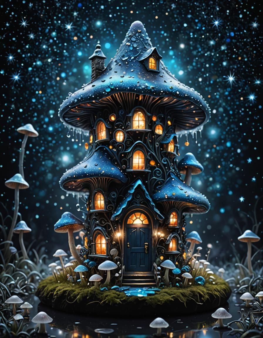 Sparklecore Mushroom House with Sparkling Star Background
