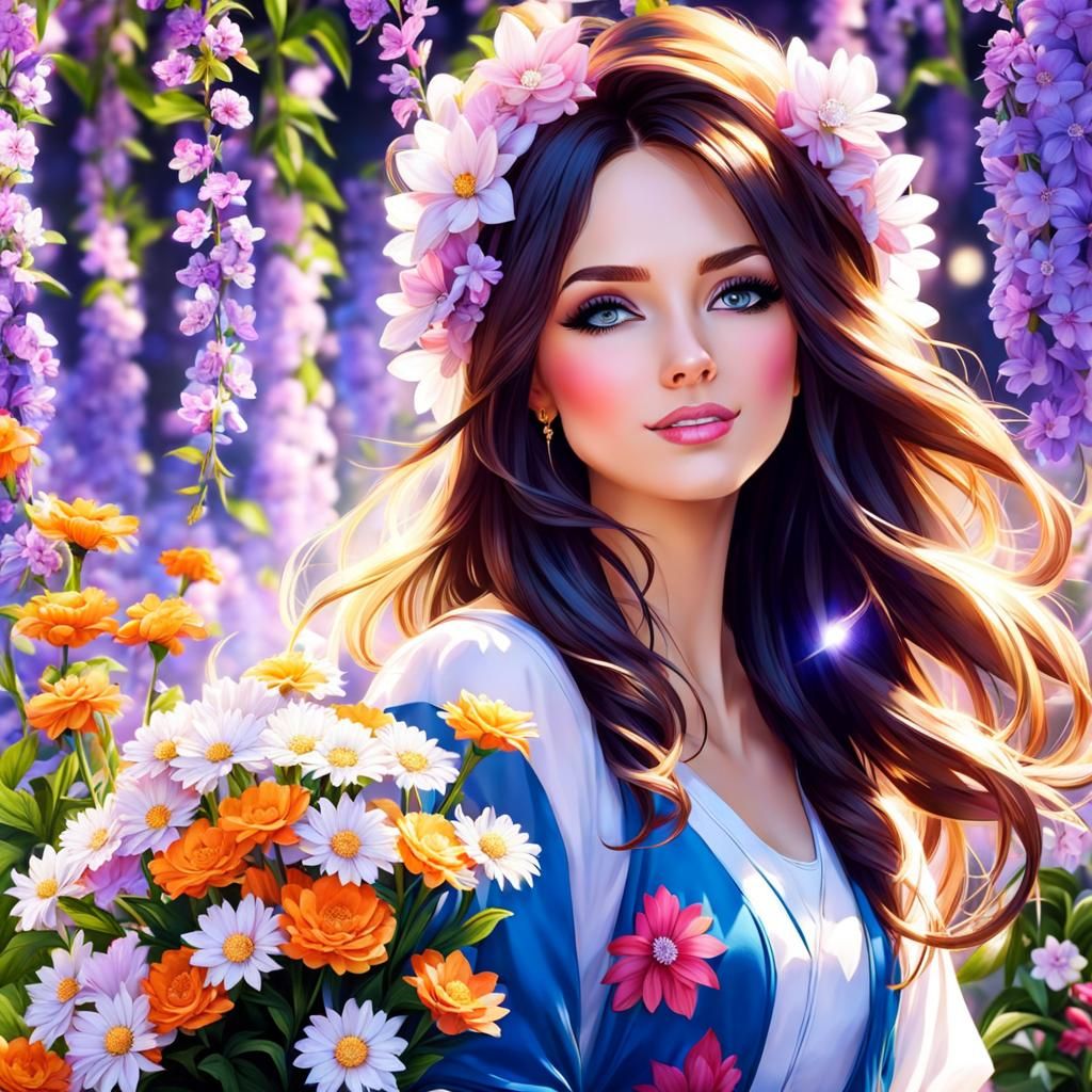 Magical Teen Girl with Flowers