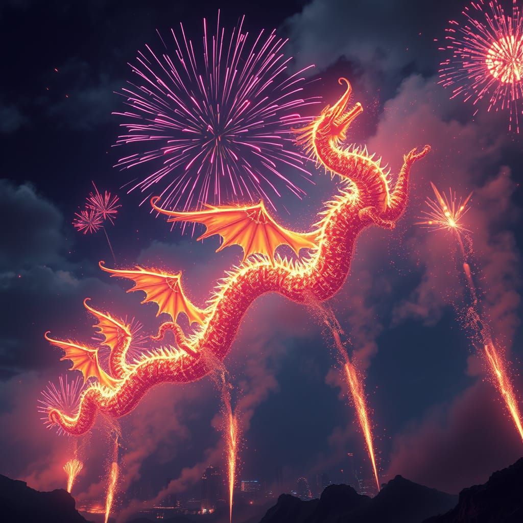 Spectacular Fireworks Display with Dragons of Light