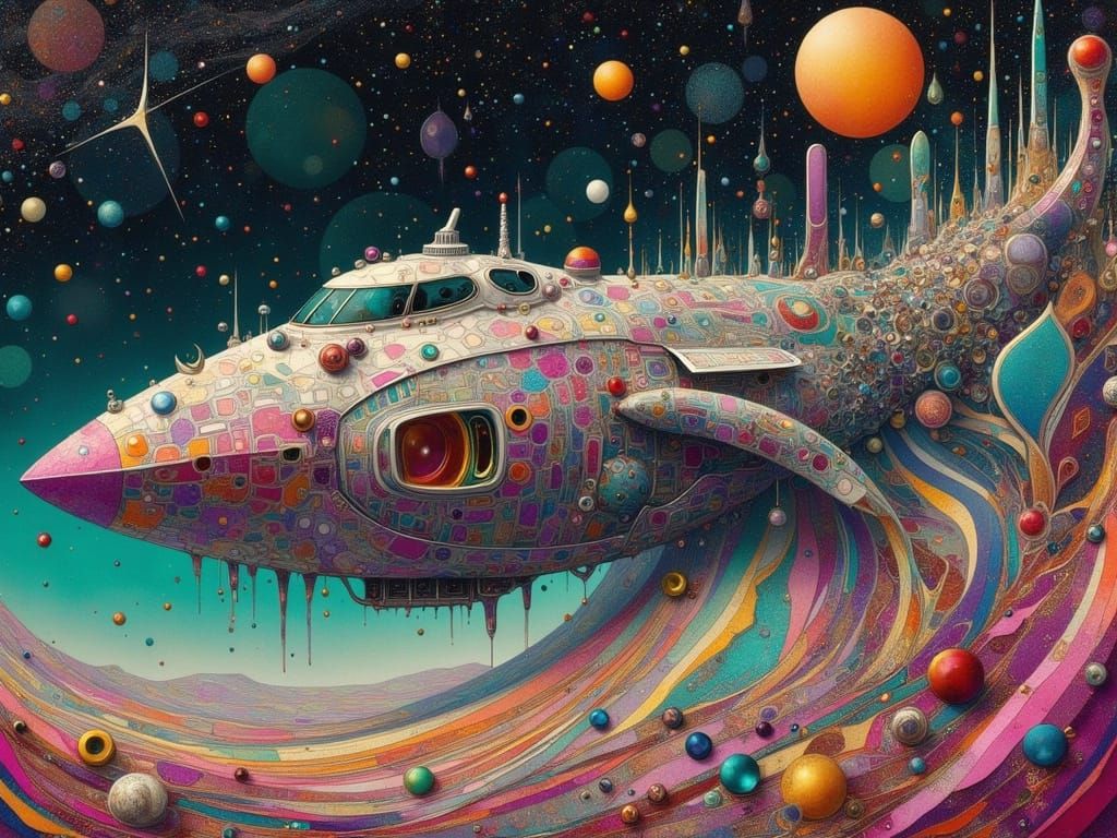 Futuristic Biomechanical Spaceship in Otherworldly Landscape