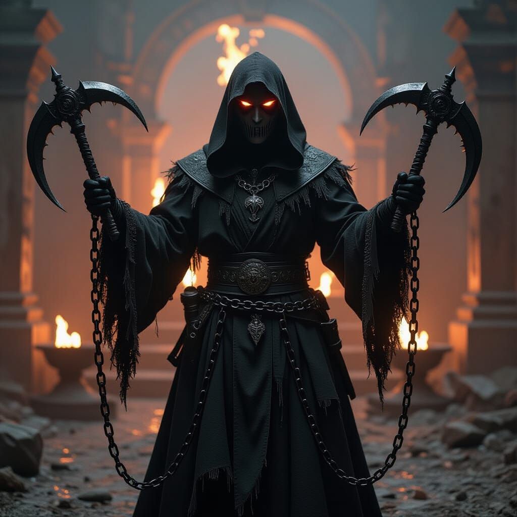 Chain-Bound Cleric in Gothic Cinematic Style