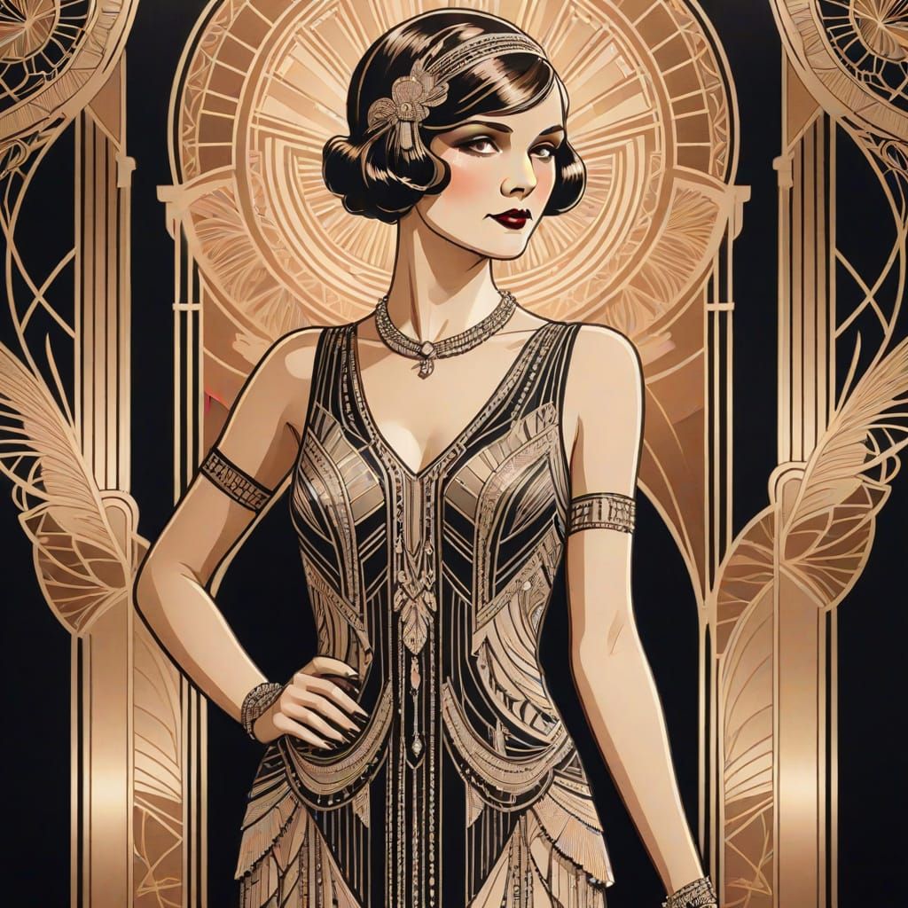 Elegant Art Deco Woman in Luxurious Ballroom