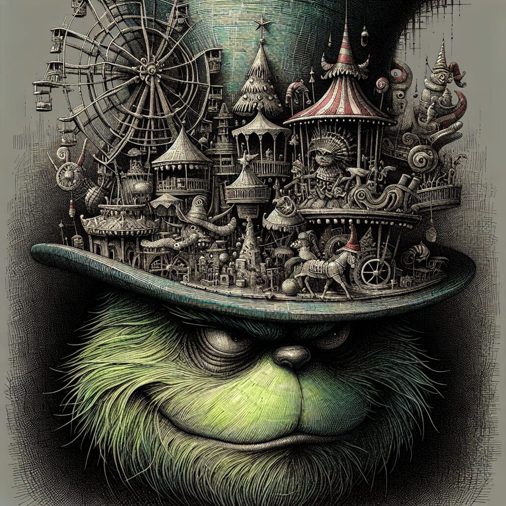 Whimsical Portrait of a Green-Clothed Enigma in a Fantastica...