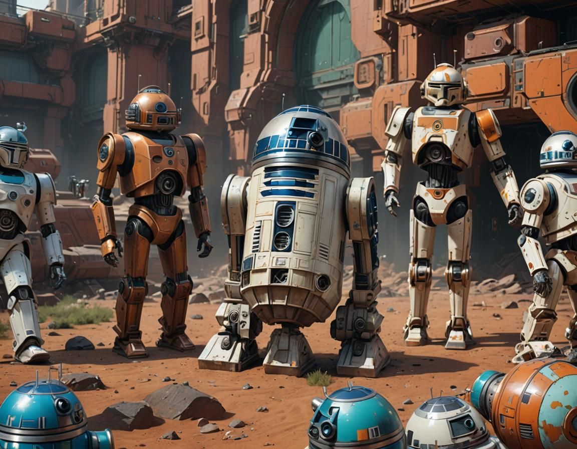 Astromech Droid Herd in Hyperdetailed Digital Art