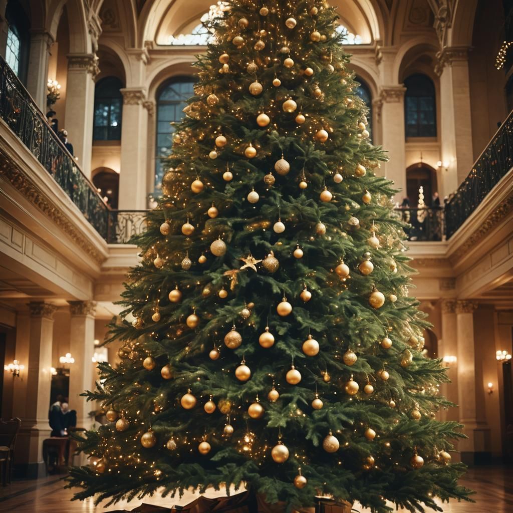 Majestic Christmas Tree in Grand Hall, Cinematic Film