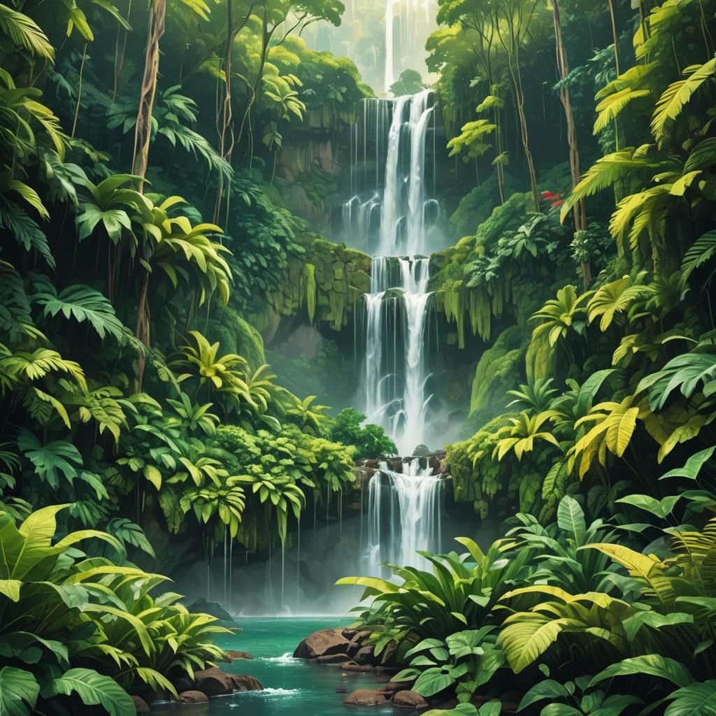 Bauhaus-Inspired Waterfalls: Symmetrical Digital Art