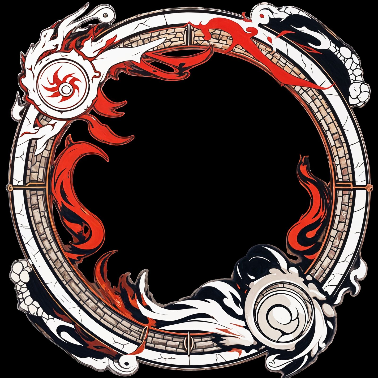 Anime Warrior in Stone Frame with Red Flames