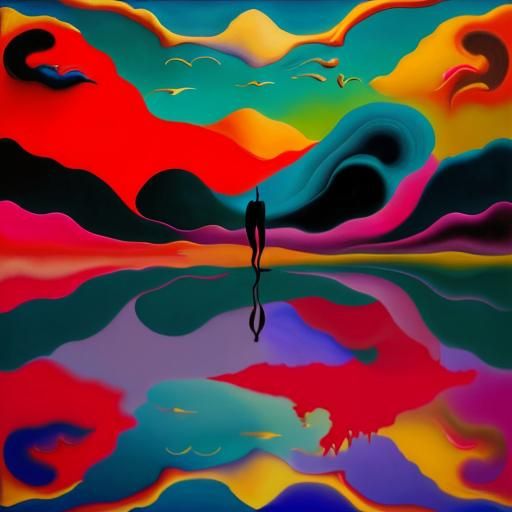 Dreamlike Figure in Surreal Abstract Landscape