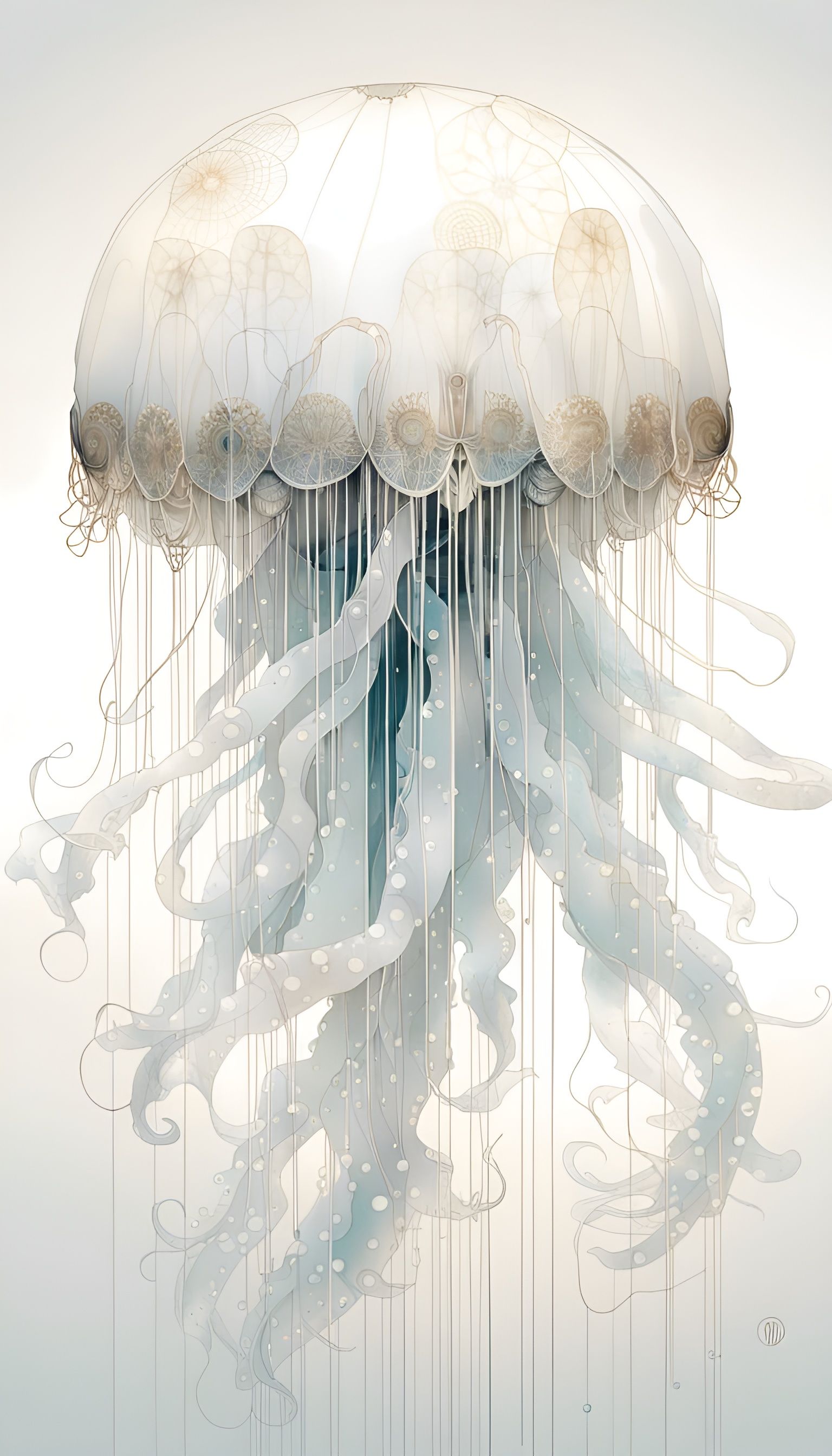 Luminous Jellyfish with Nacreous Filigree, Digital Art