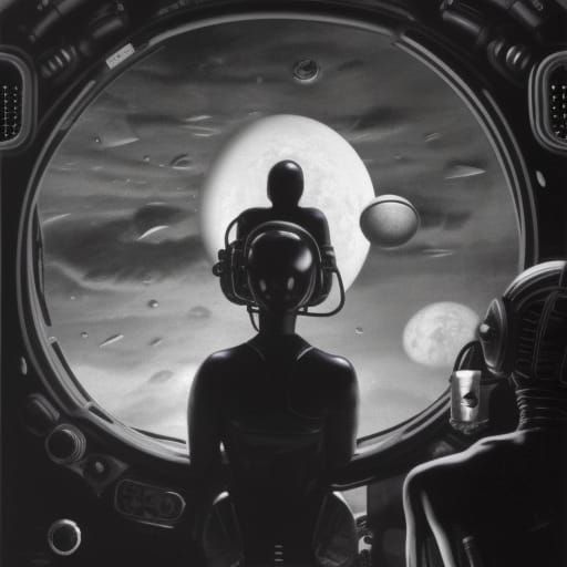 Alien Pilot and Moons in Giger Style