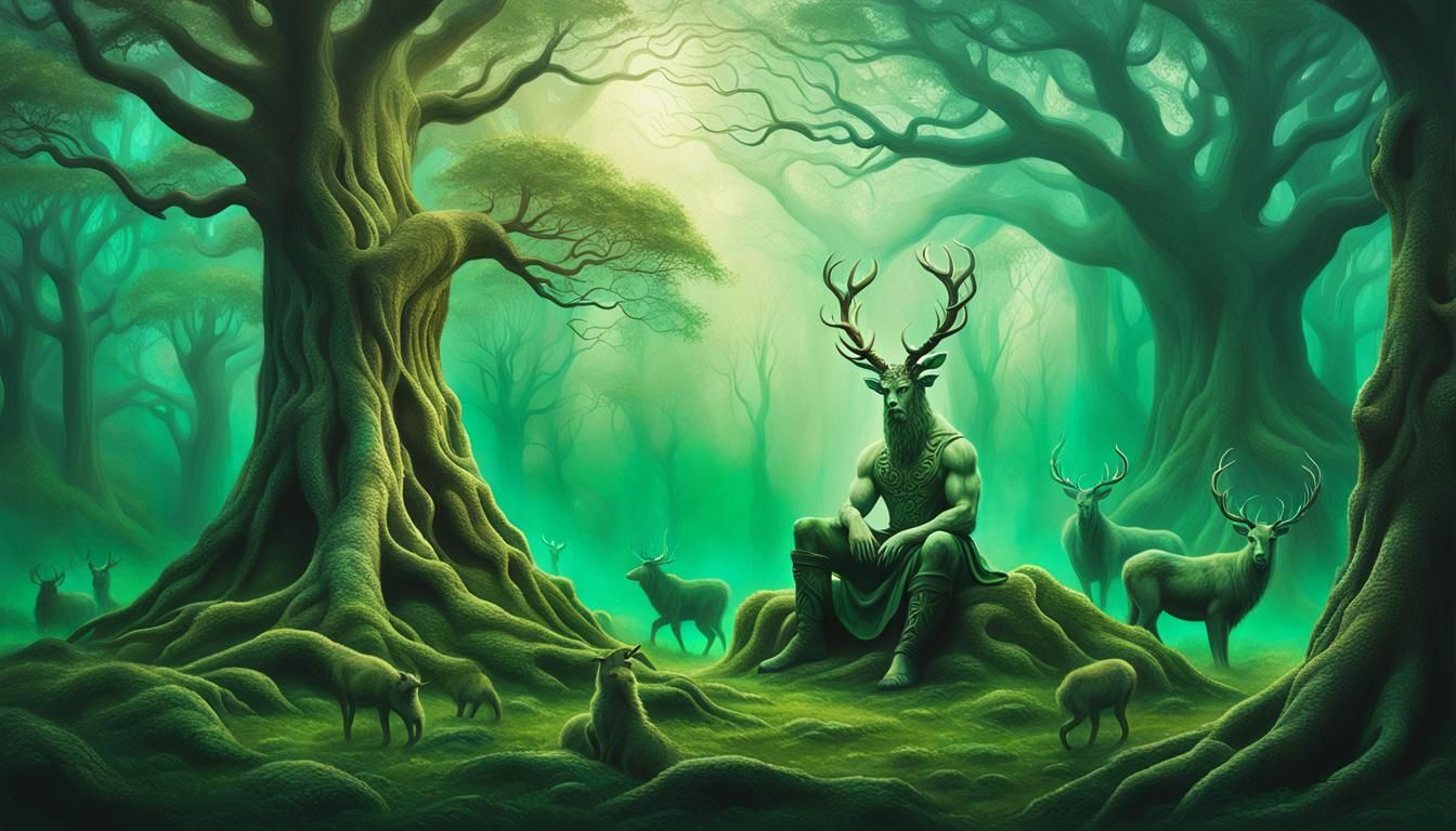 Cernunnos, Celtic God of the Forest, in Oil Painting