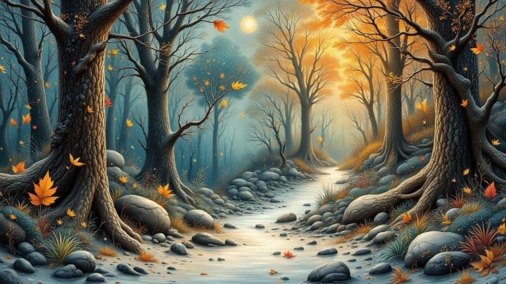 Surreal Floral Winter Scene with Luminous Iridescent Colors