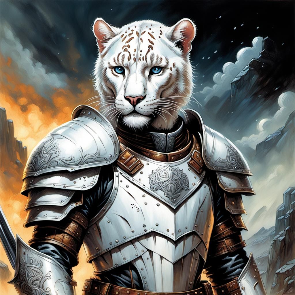 White Panther Warrior in Comic Book Art Style