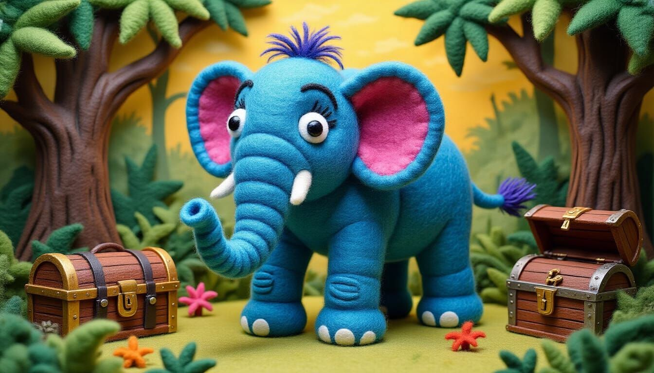 Dr. Seuss Elephant in Wool Felt Collage