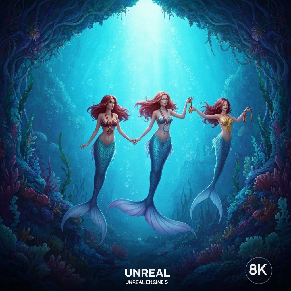 Mermaids Win Olympic Medals in Dreamlike Fantasy Art