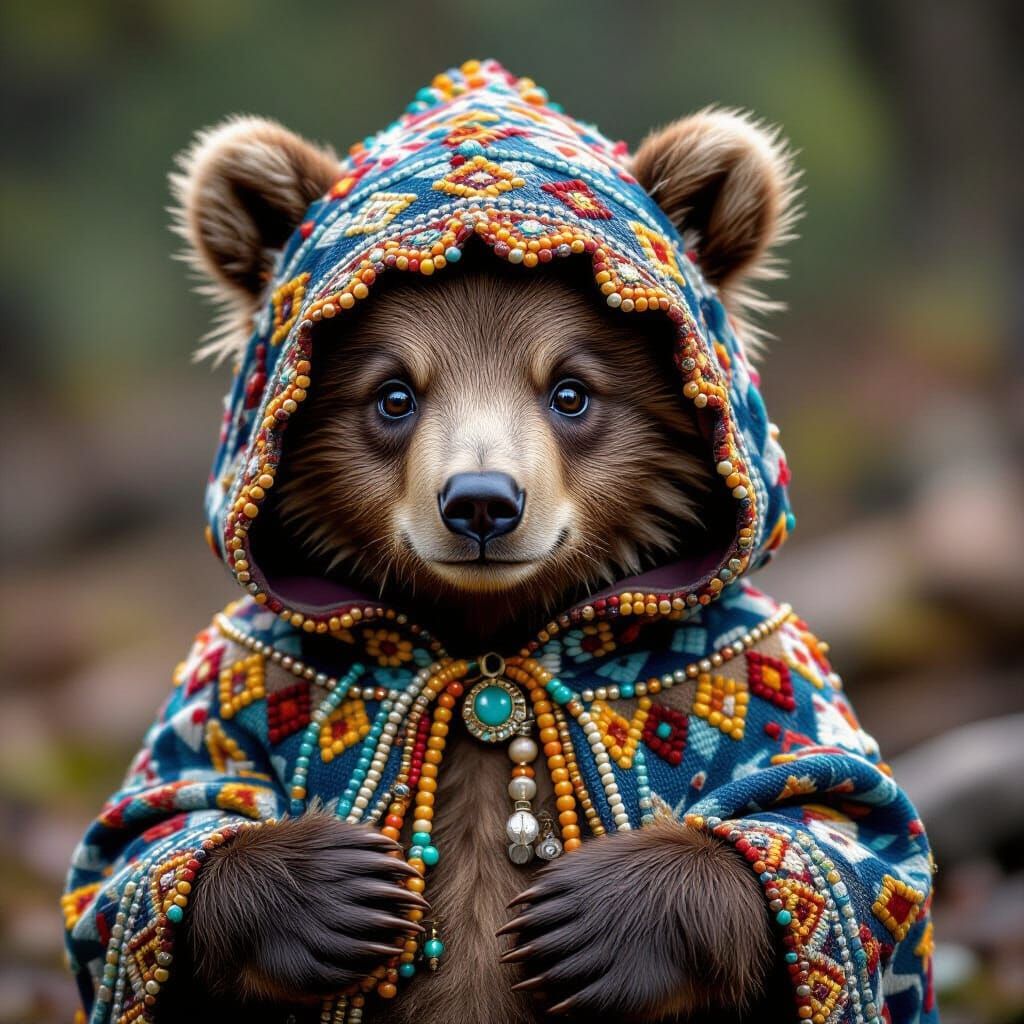 Bear Cub in Beaded Cloak and Hat