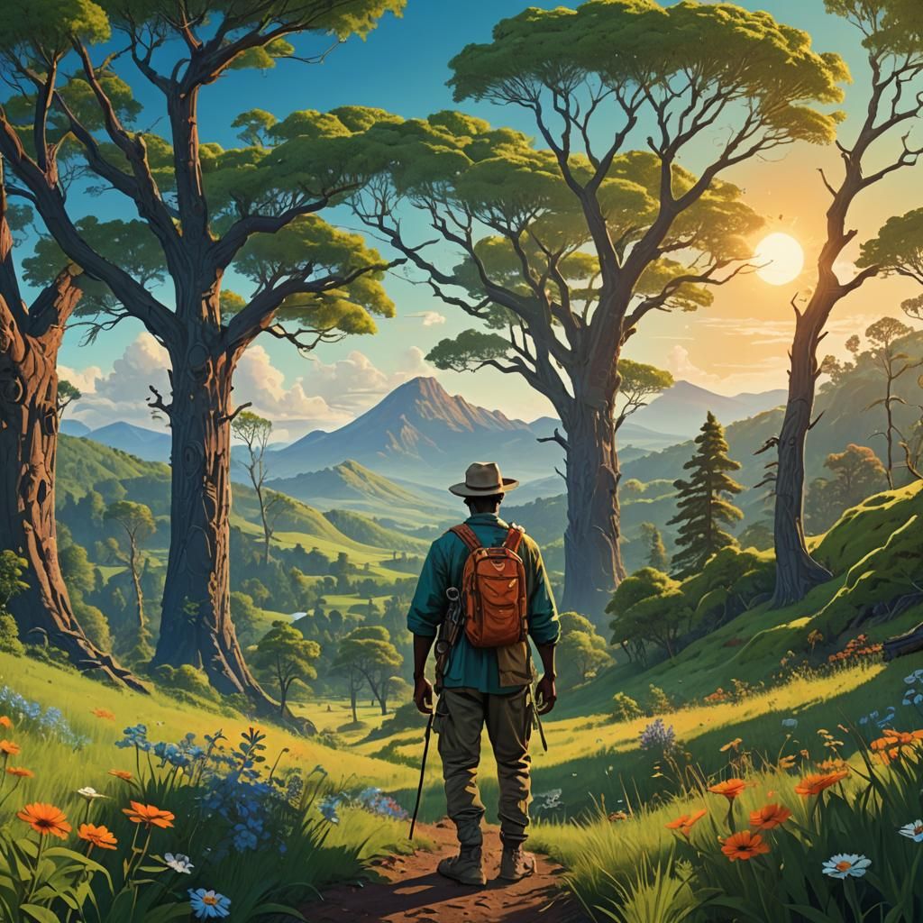 Zulu Man in Dreamlike Landscape, Digital Matte Painting