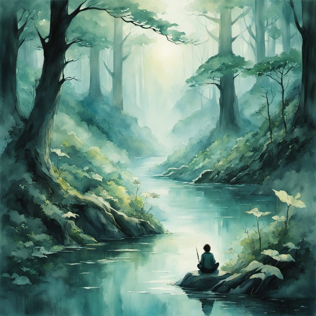 Young Summoner's Serene Frog Ritual in Ethereal Forest