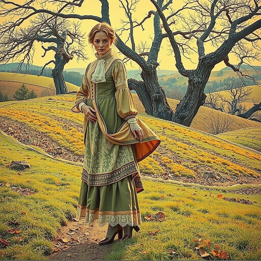 Figure in Antique Clothing in French Countryside