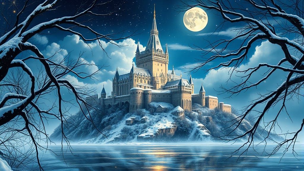 Snowy Mont Saint Michel Castle in Digital Painting Style