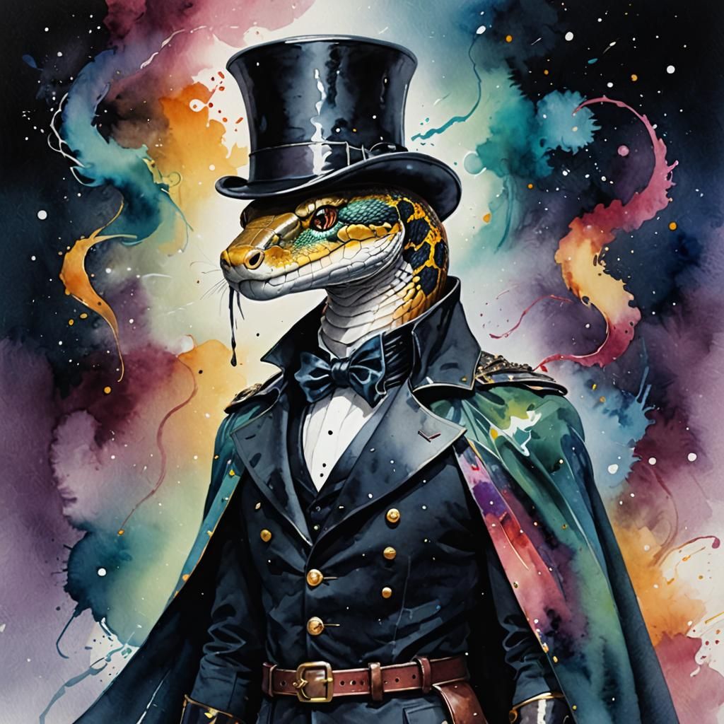 Snake in Top Hat: Watercolour Cosmos Masterpiece
