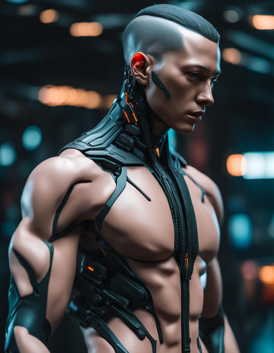 Cyberpunk Android on Display: Synthetic Male Form