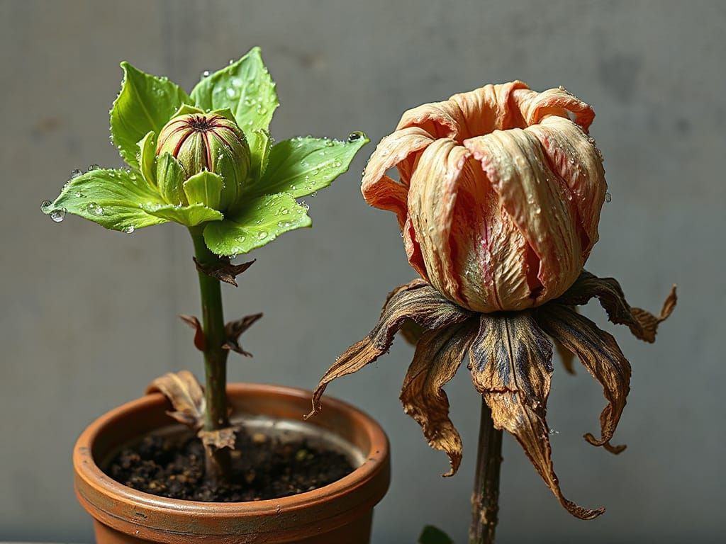 Life and Decay: Flower Contrast in Surrealist Style