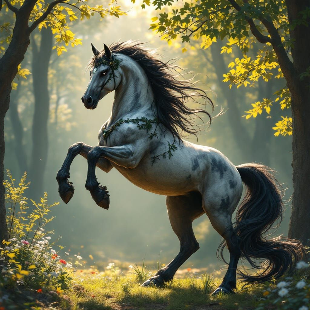 Majestic Centaur Rearing in Sun-Drenched Forest
