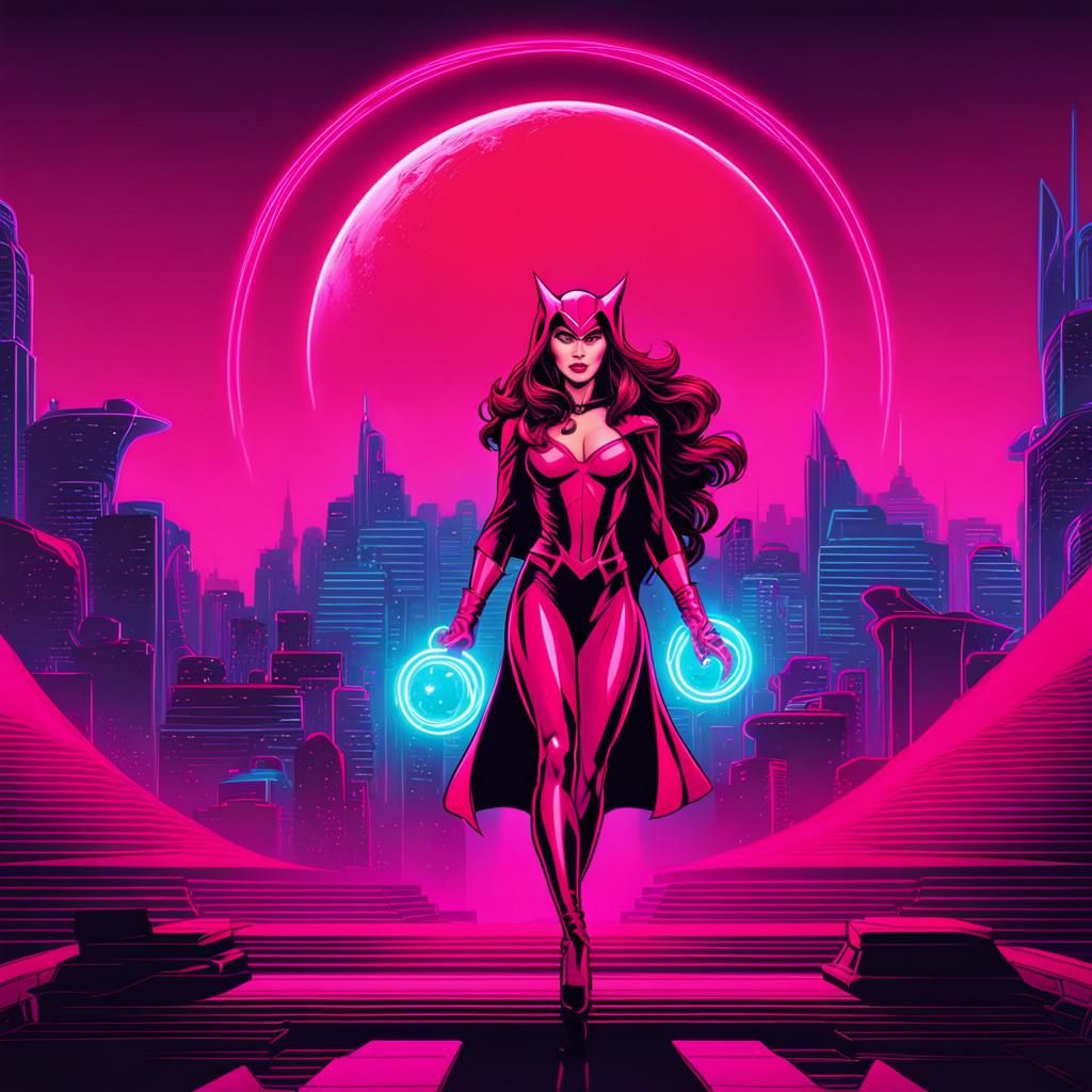 Scarlet Witch in Synthwave Neon Retro Style
