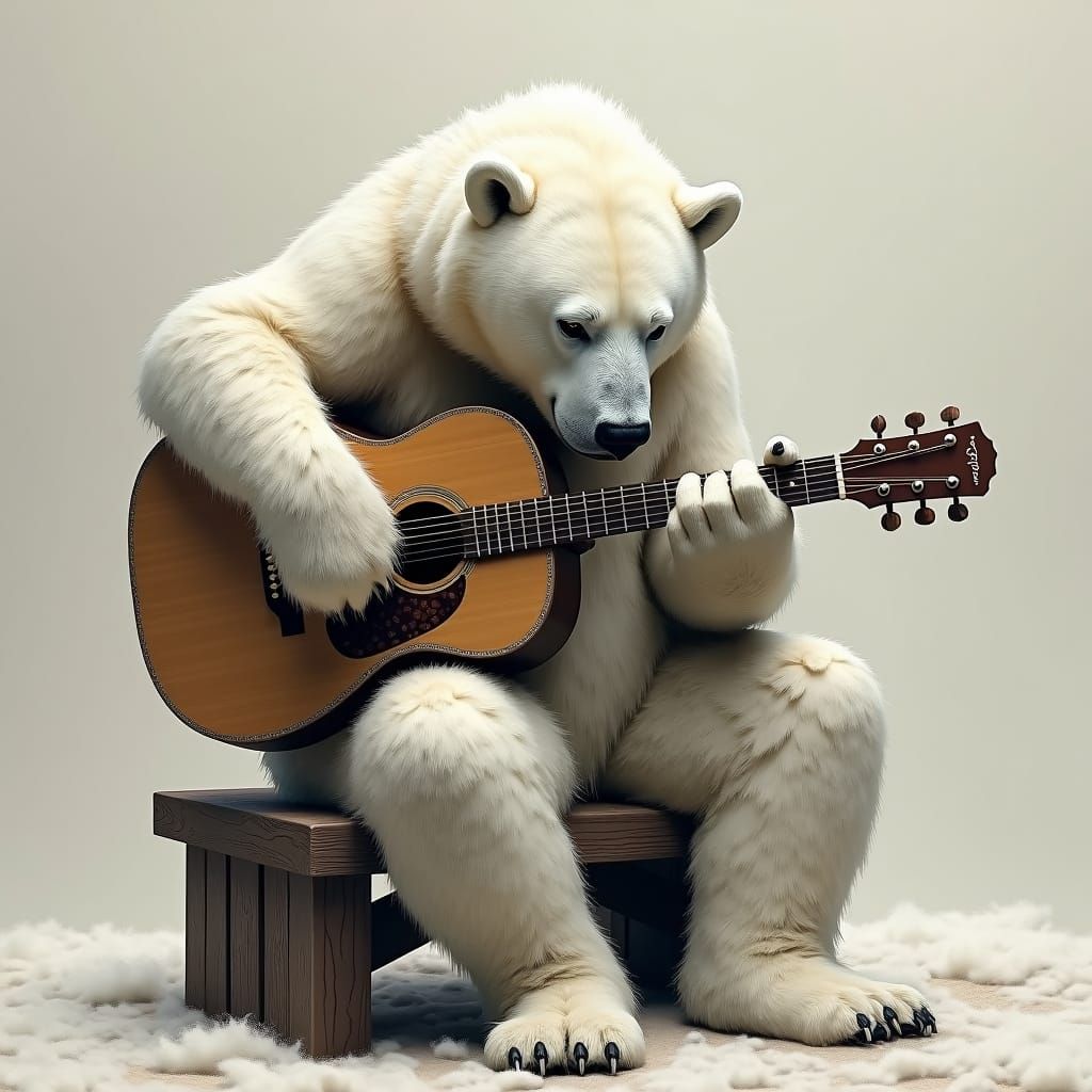 Polar Bear Strums Guitar with Charcoal Texture
