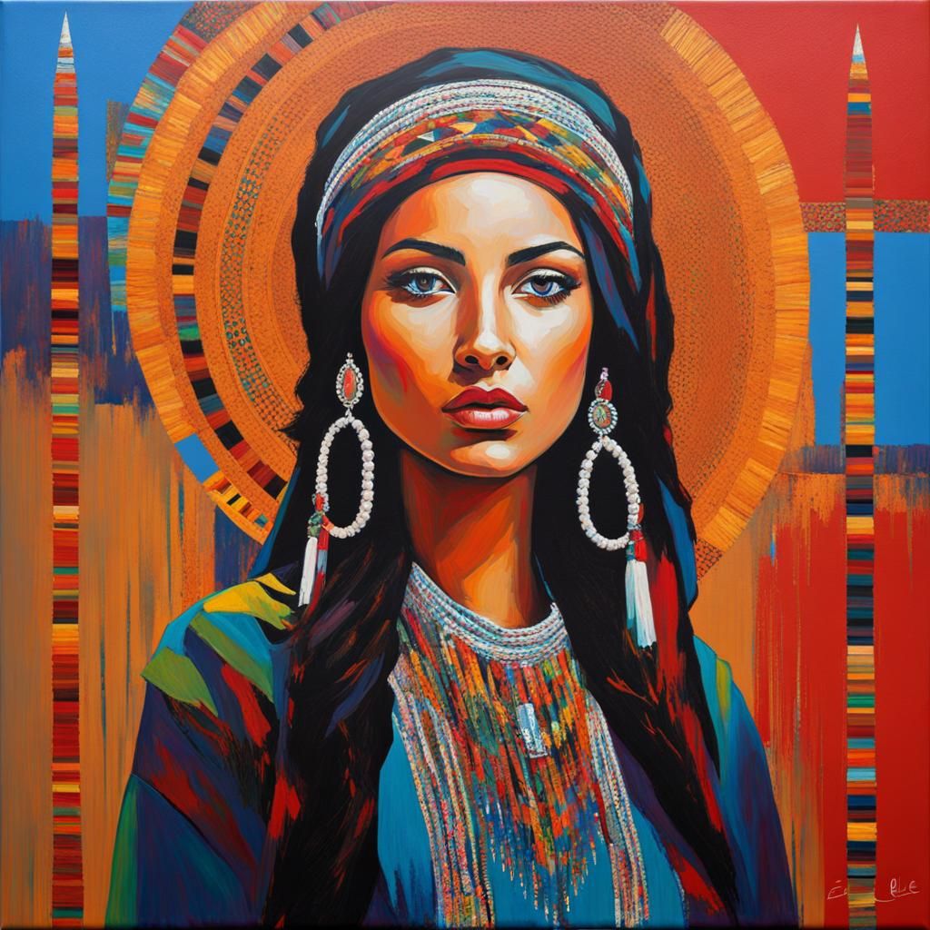 Berber Woman Portrait with Glitch Art Background