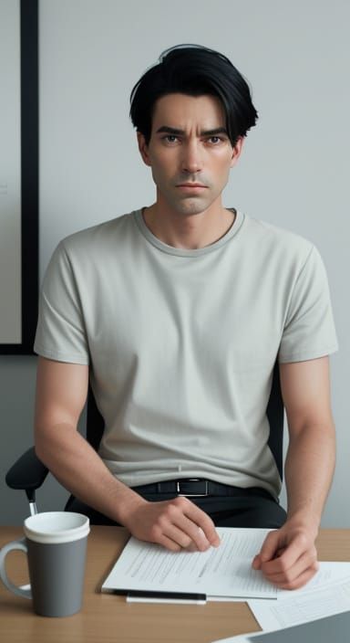 Minimalist Office Scene with Man at Desk