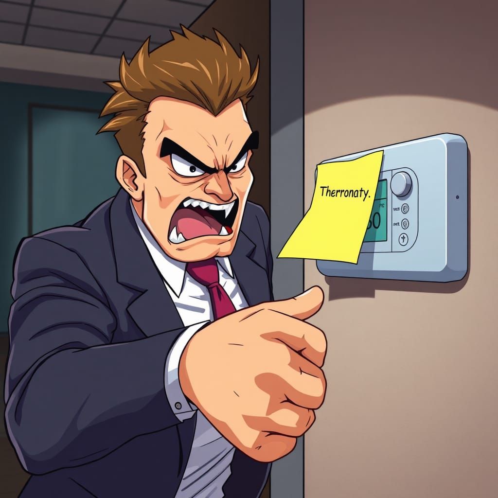 Angry Manager Tearing Post-It Note: Anime Style