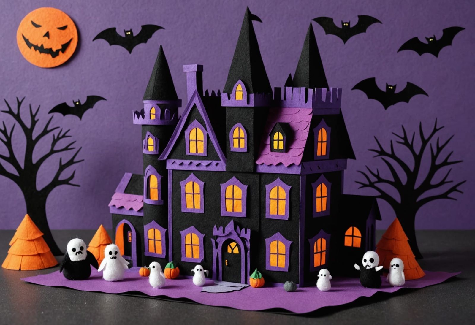 Cute Felt Haunted House with Googly-Eyed Ghosts