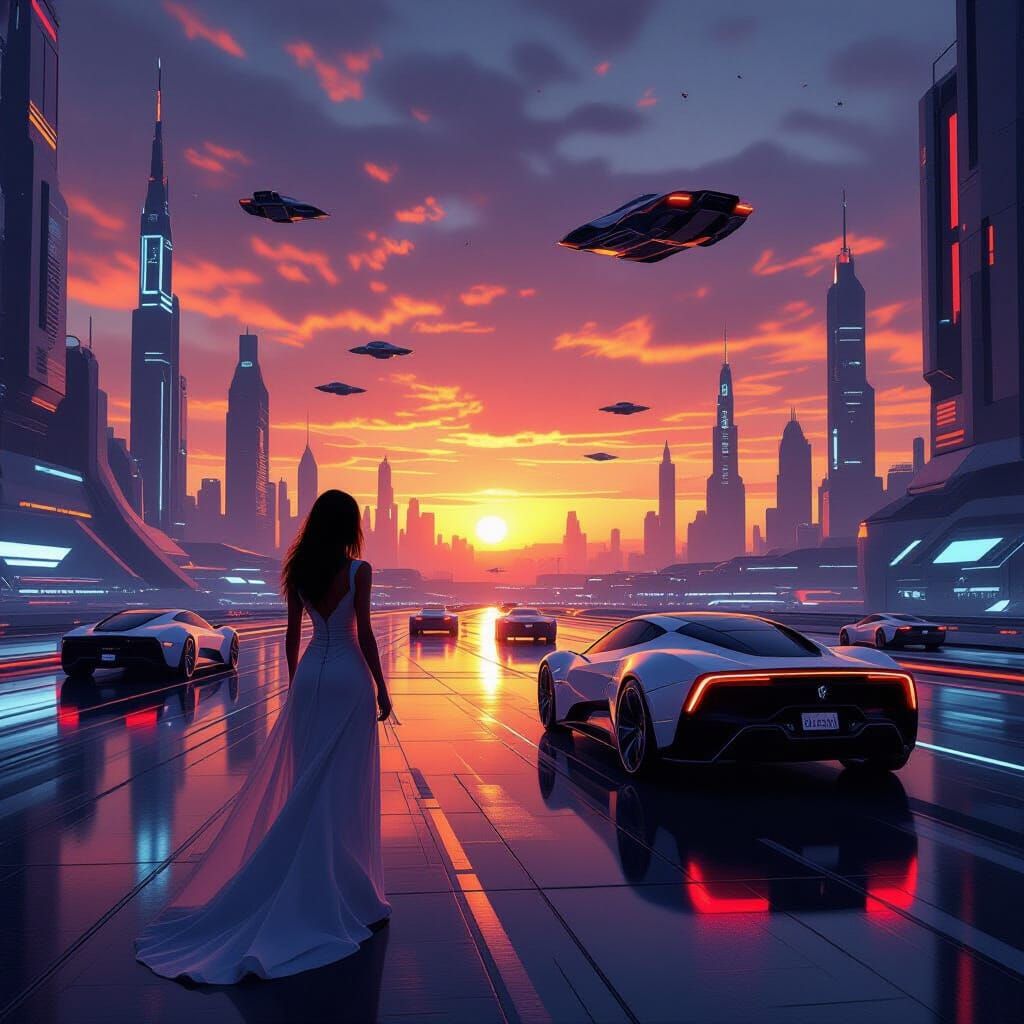 Futuristic Martian Cityscape at Sunset