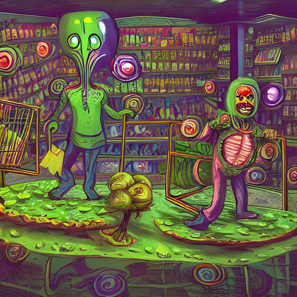 Hydroclowns Robbing Supermarket in Biopunk Style