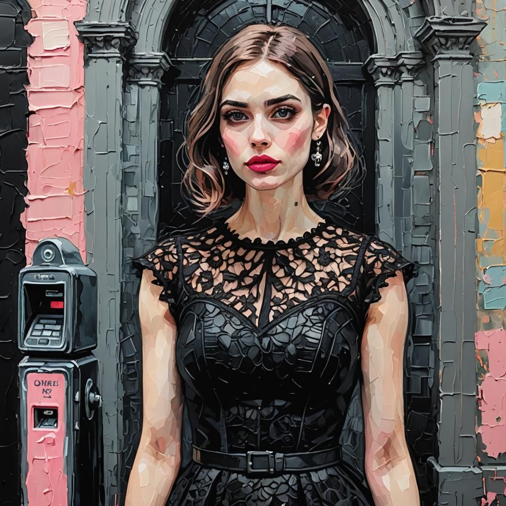 Goth Girl in Church: Expressionistic Impasto Painting