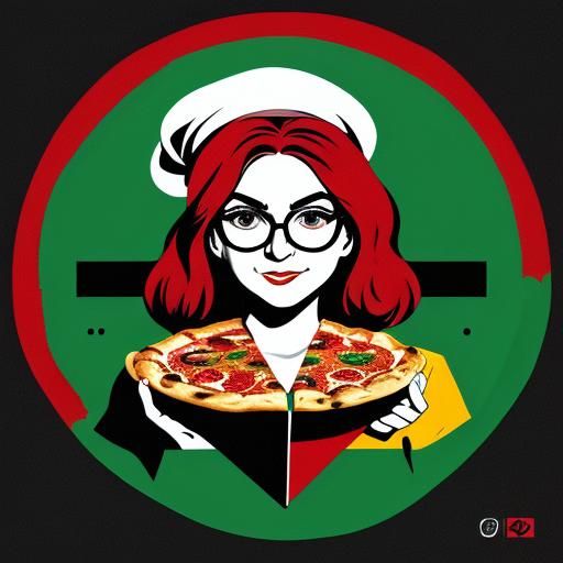 Pizzeria Delivery Logo: Grandmother with Pizza in Pop Art
