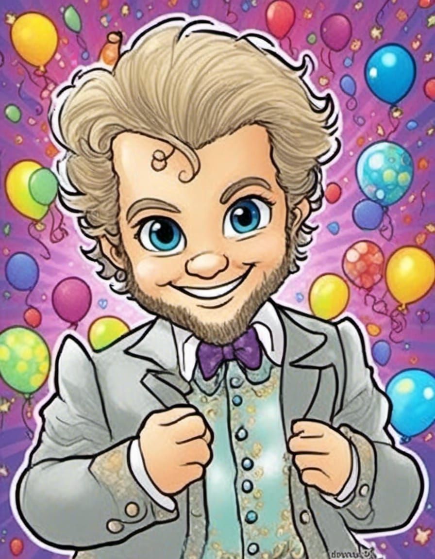 Happy Chibi Birthday Boy in Fairycore Pop Art