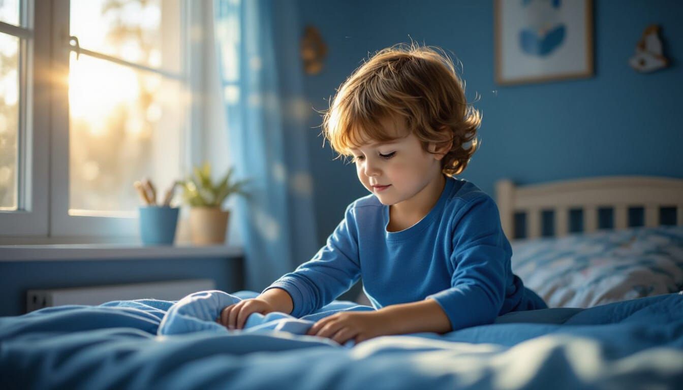 Child Tidying Room in Golden Hour Light