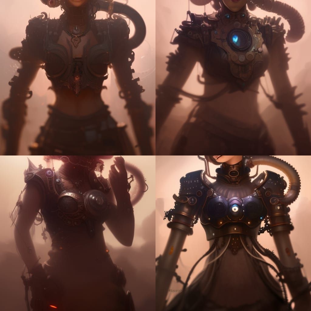 Steampunk Woman Portrait with Octopus Armor