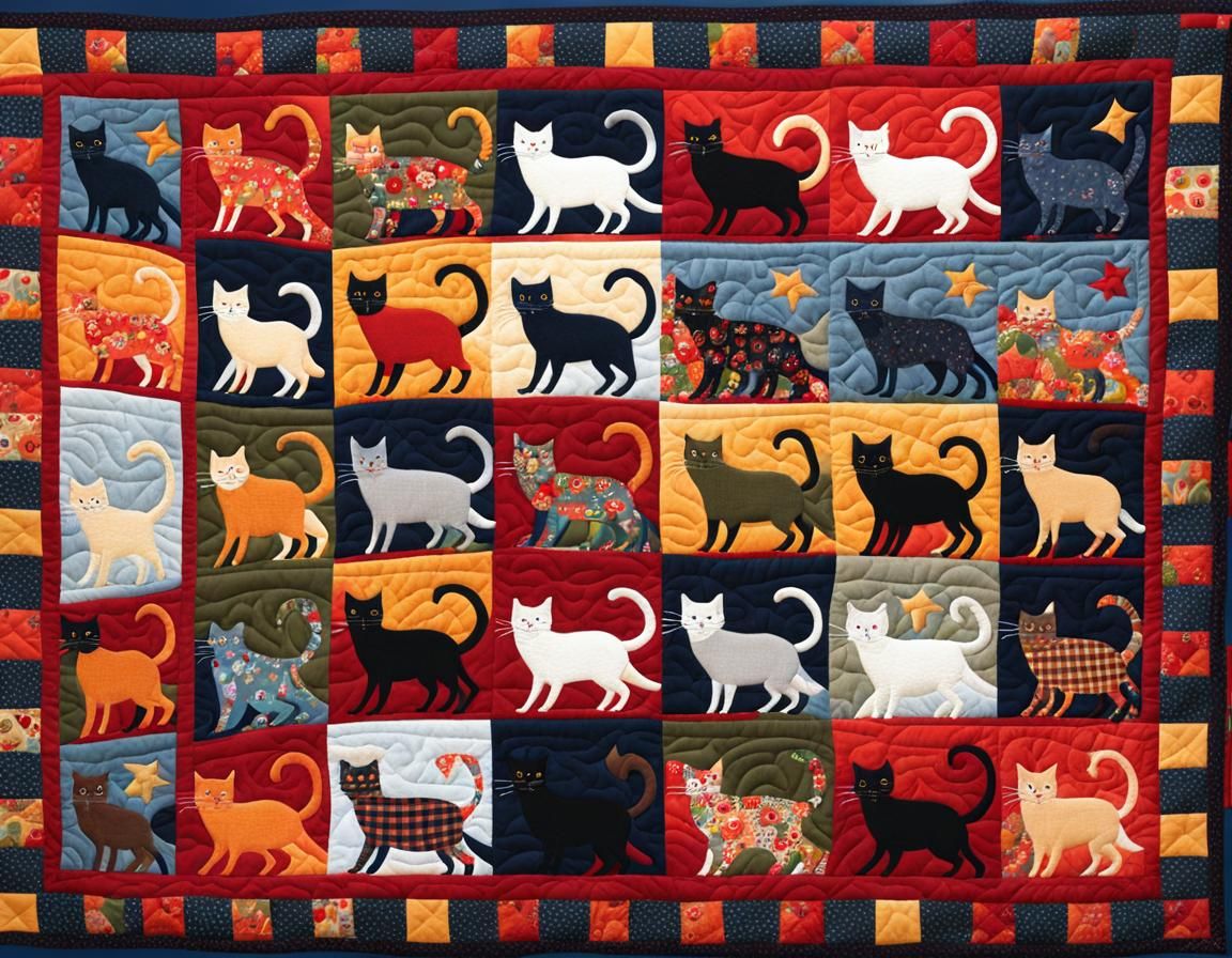 Cats Chasing Mice Quilt Art