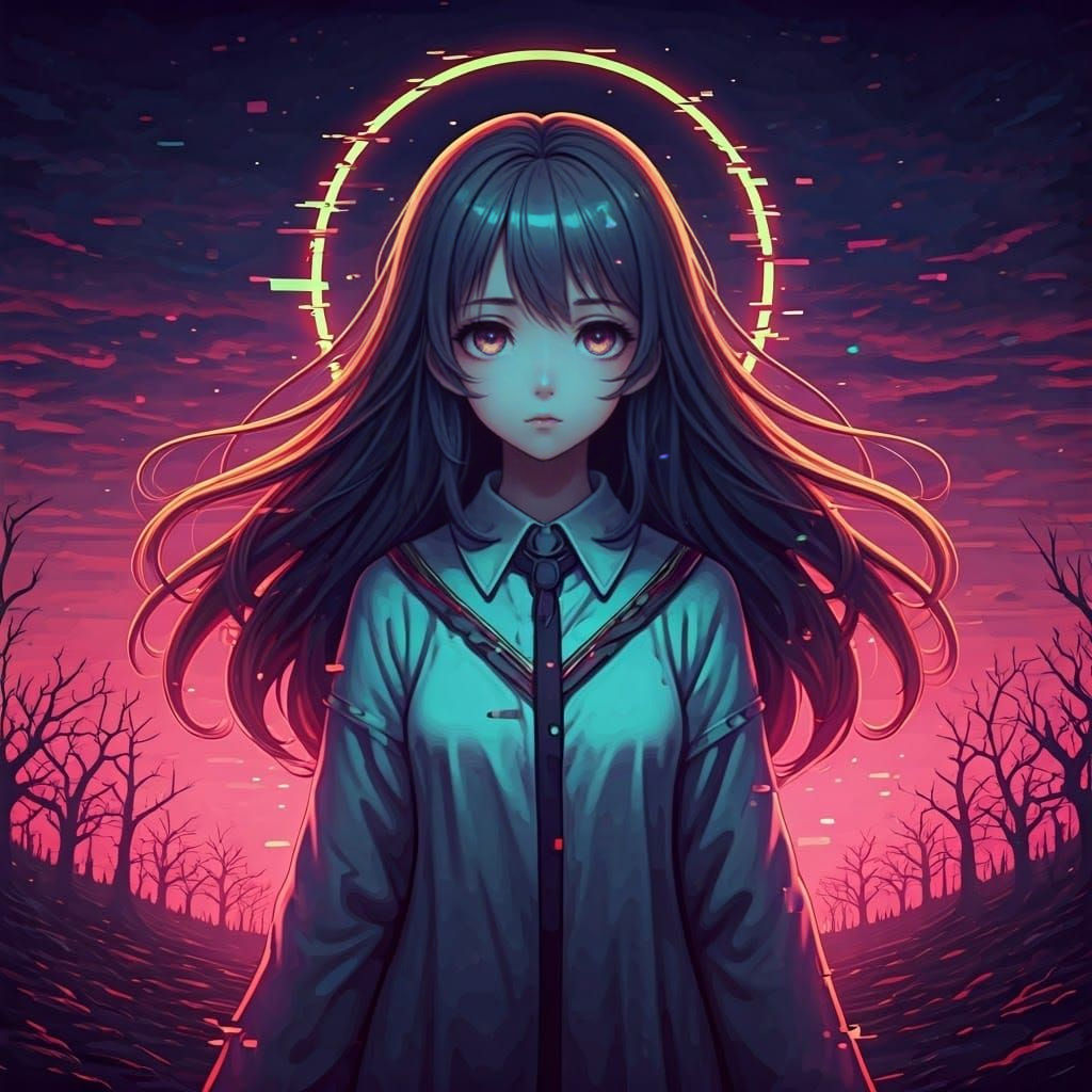 Gloomy Anime Girl Trapped in a Digital Nightmare