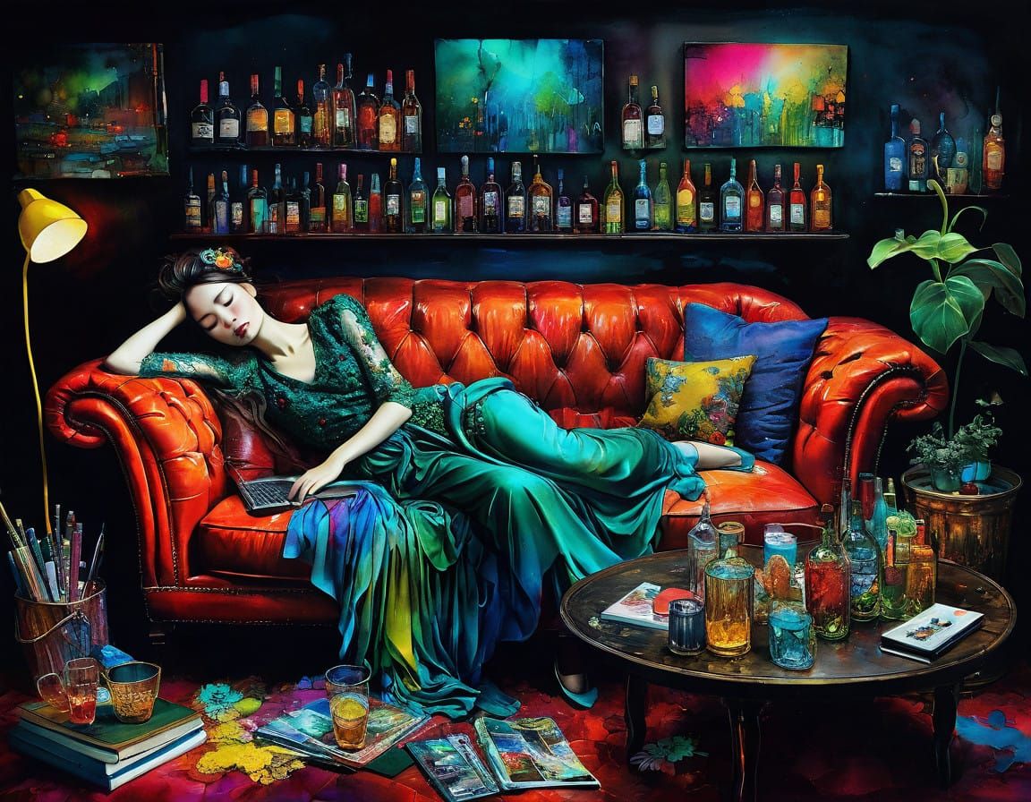 Whimsical Night Cafe Scene in Dreamy Illustration