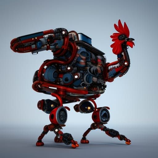 Futuristic Robot Rooster in Sci-Fi Landscape