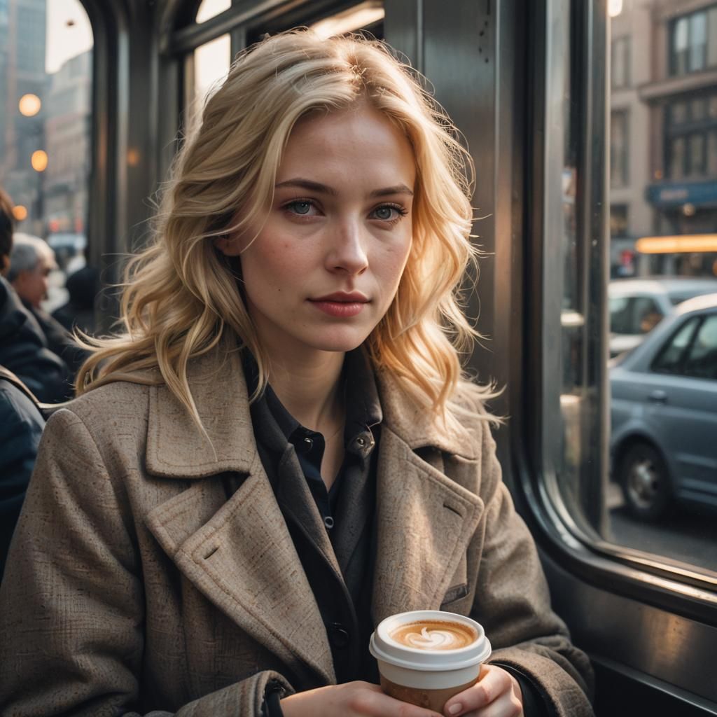 Woman on Train at Dawn: Hyperdetailed Concept Art