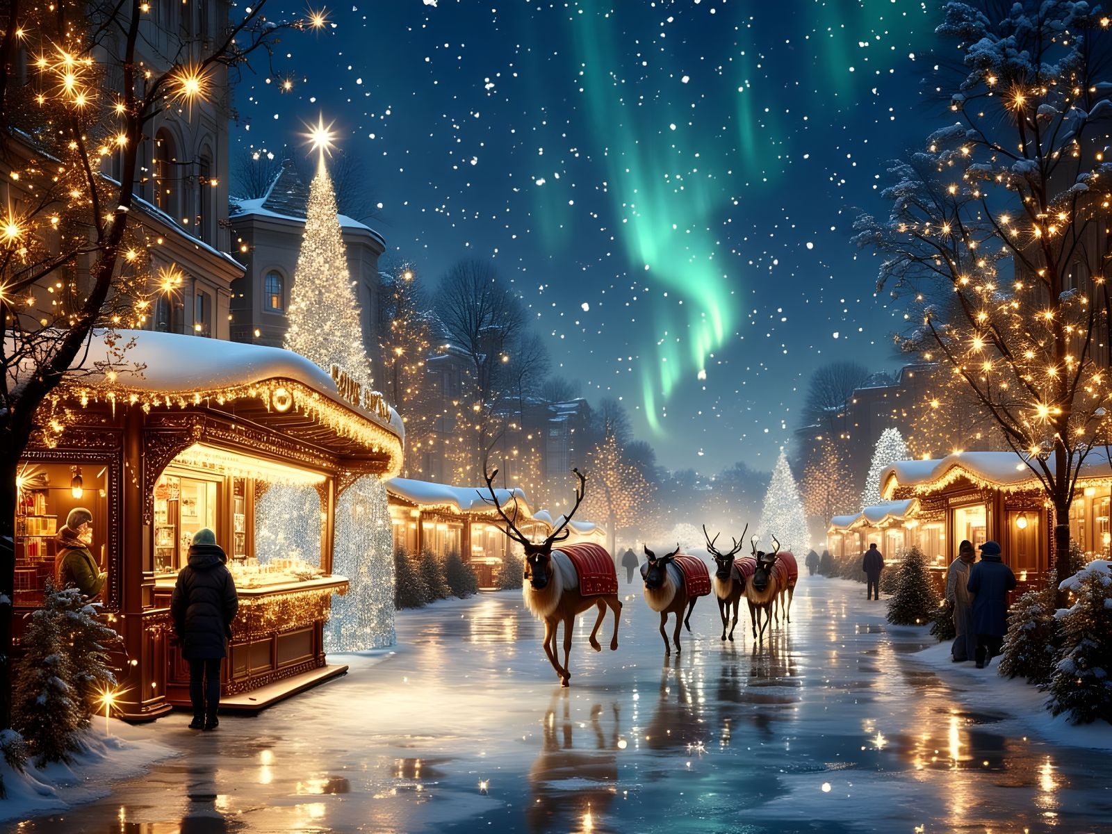 Magical Christmas Night in Bustling City Square